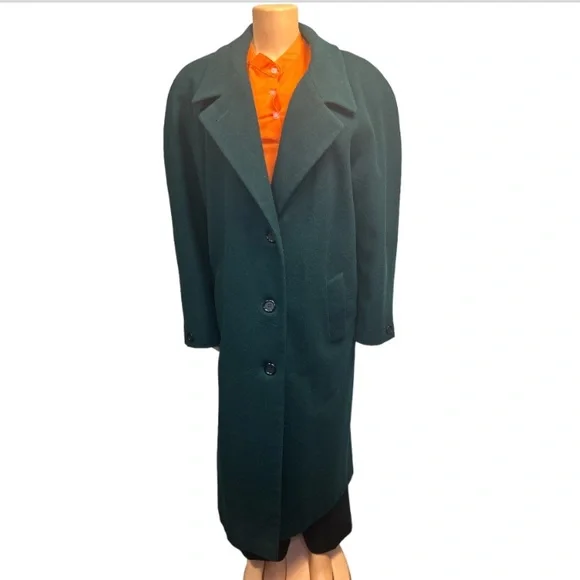 Vintage Wool Coat Long Green Notched Lapel International Scenelined size 16